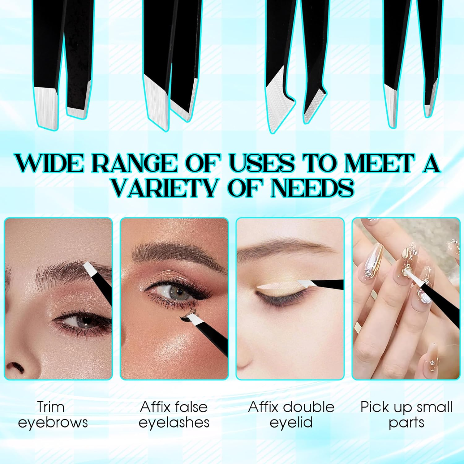 GEMERRY Eyebrow Tweezers Set, 6 Pcs Lash Tweezers Set for Women, Precision Tweezer for Eyebrows with Curved Scissors and Eyebrow Razor for Ingrown Hair High Precision Stainless Steel Eyelash Tweezers image number 3