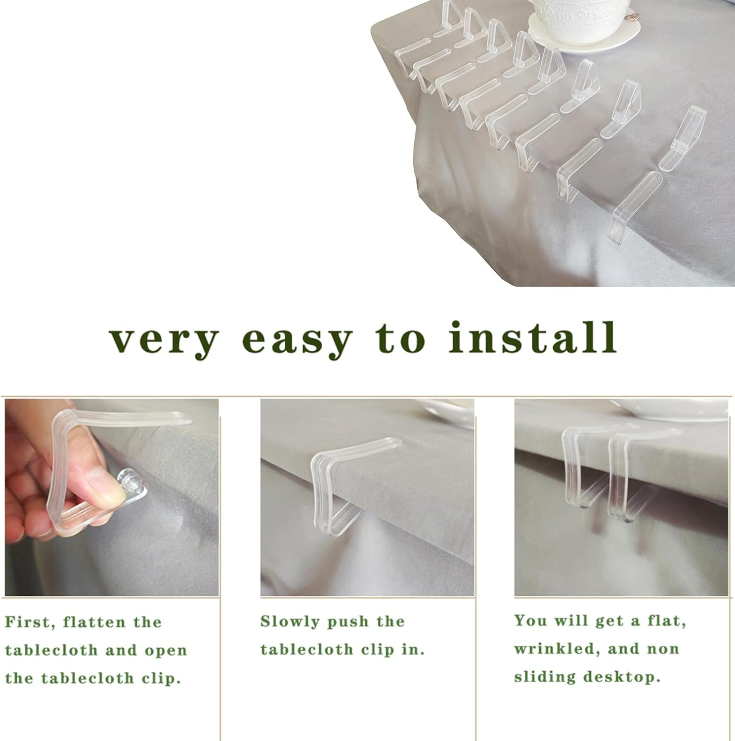 GERILKAI 24 Pack Tablecloth Clips - Clear Plastic Table Cloth Hold Clips -Outdoor Tablecloth Clips for Home Wedding Party Indoor Outdoor Events