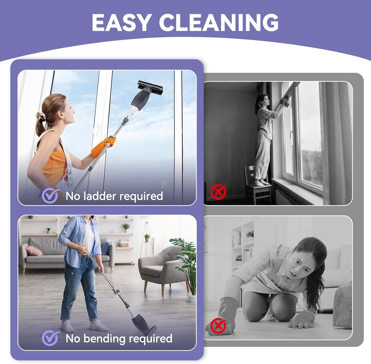 Cordless Window Vacuum Squeegee: Window Vac with Detachable Water Tank and Strong Suction, Electric Cleaning Tool for Shower Wall, Mirror, Glass, Car Windshield, Countertop, Tile image number 2