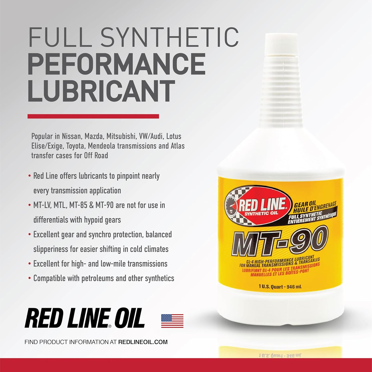 Red Line (50304) MT-90 75W-90 GL-4 Manual Transmission and Transaxle Lubricant - 1 Quart image number 2