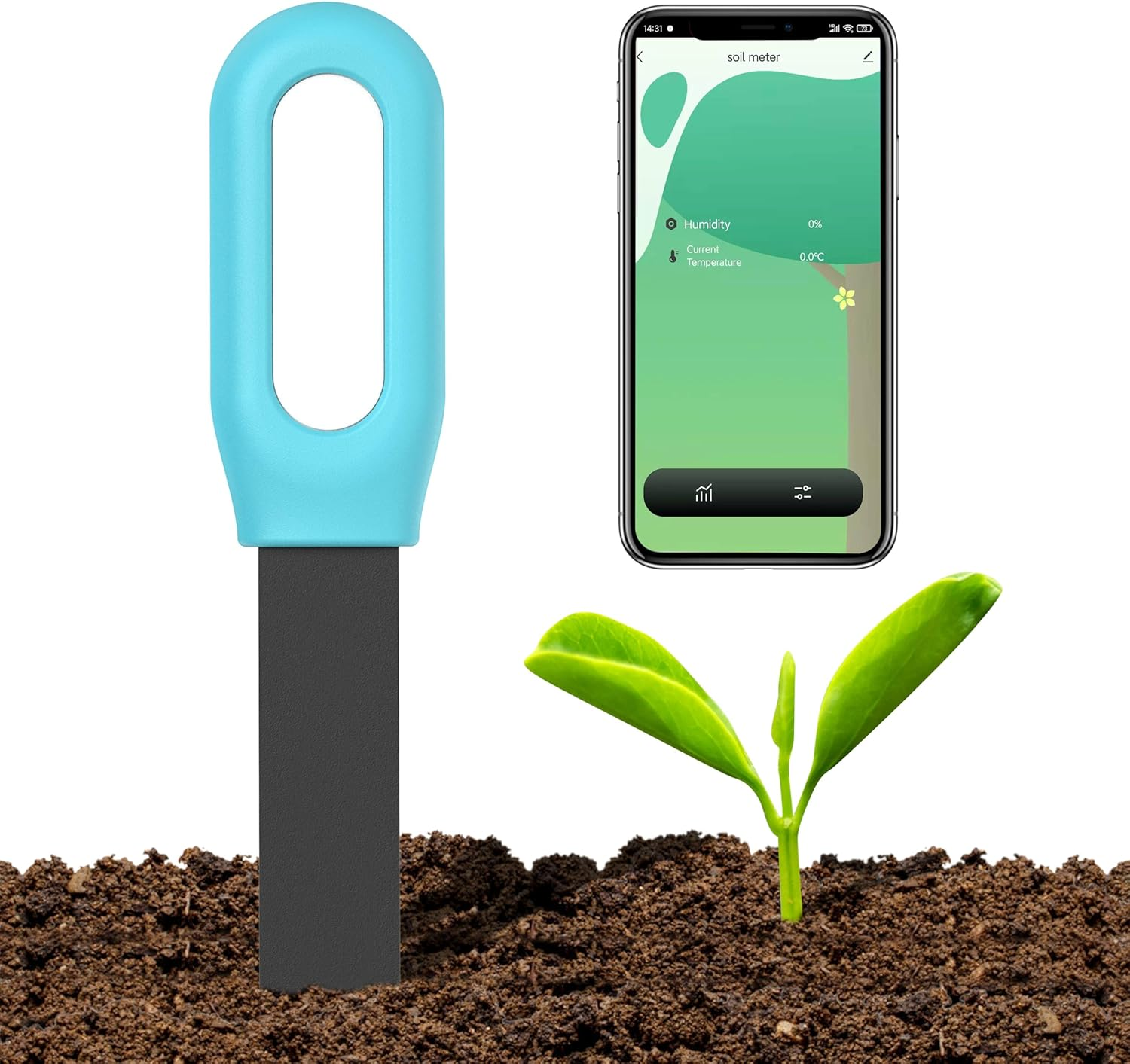 Smart Plant Soil Moisture Meter + App, Bluetooth Soil Sensor + Notifications, Wireless Plant Care Remote Monitoring, Soil Meter for Garden image number 1