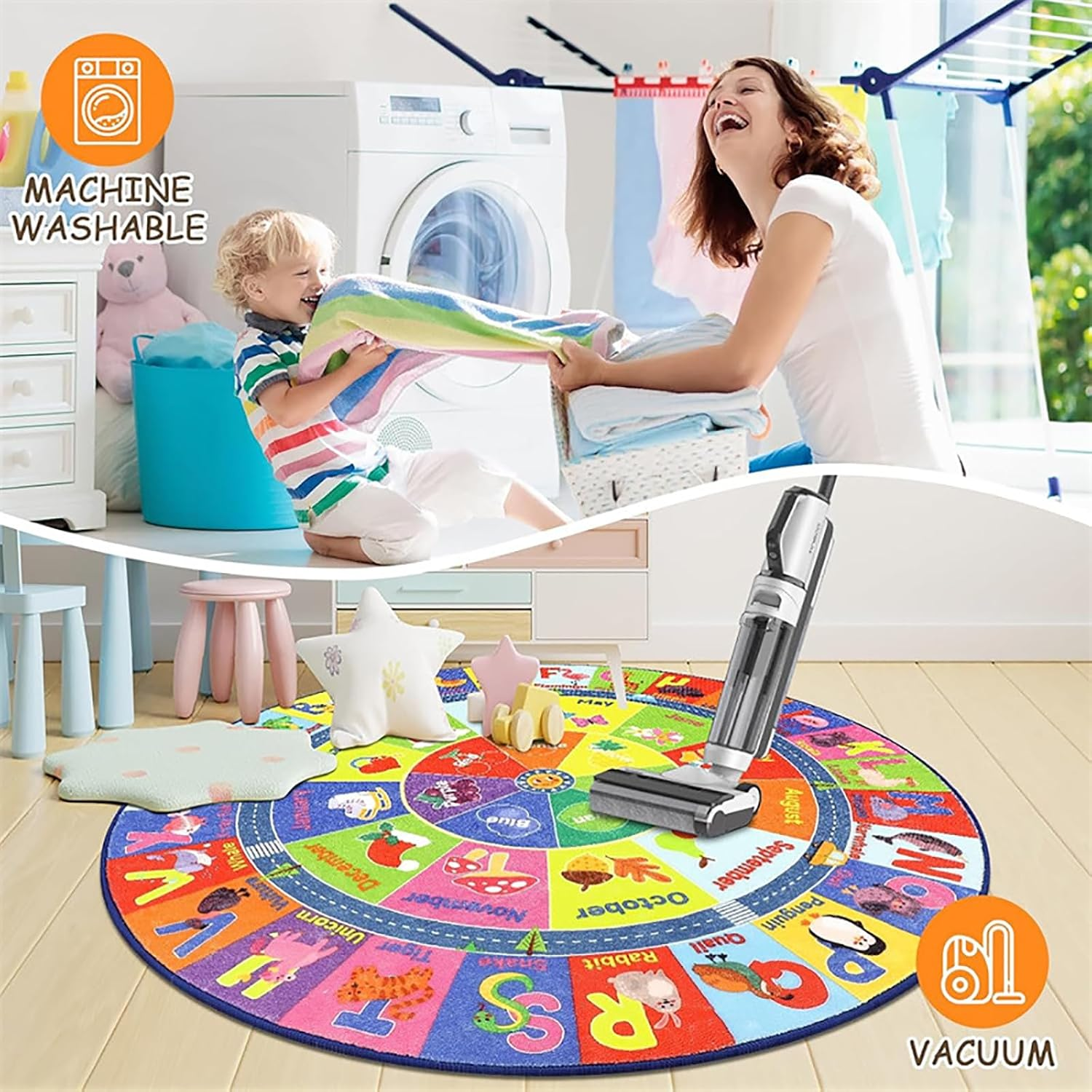 Kid'S Velvet round Rug Soft Floor Playmat for Baby, Cartoon Plush Educational Learning Have Fun Area Rug, Multifunctional Study Activity Centerpiece Play Mat (Color C, 100 * 100Cm) image number 4