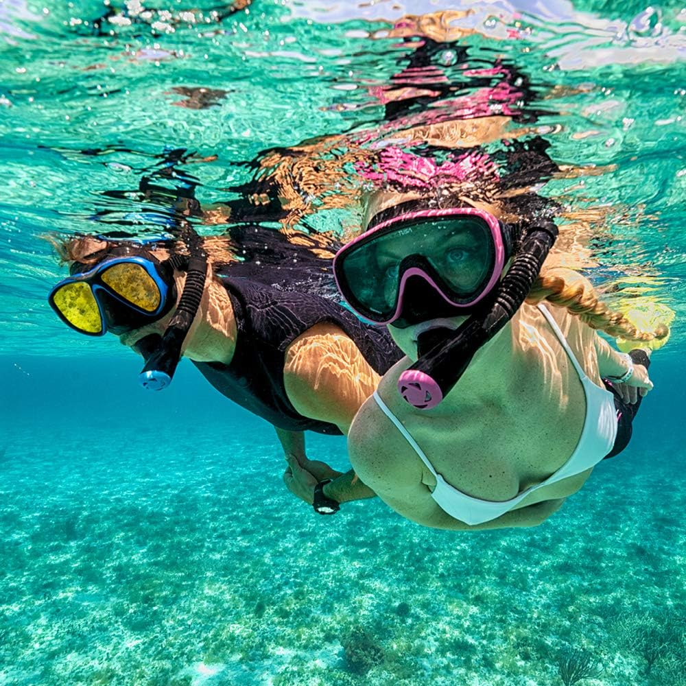 TUSA Sport Adult Powerview Mask and Dry Snorkel Combo - Black/Ocean Green (W/Reusable Bag) image number 4