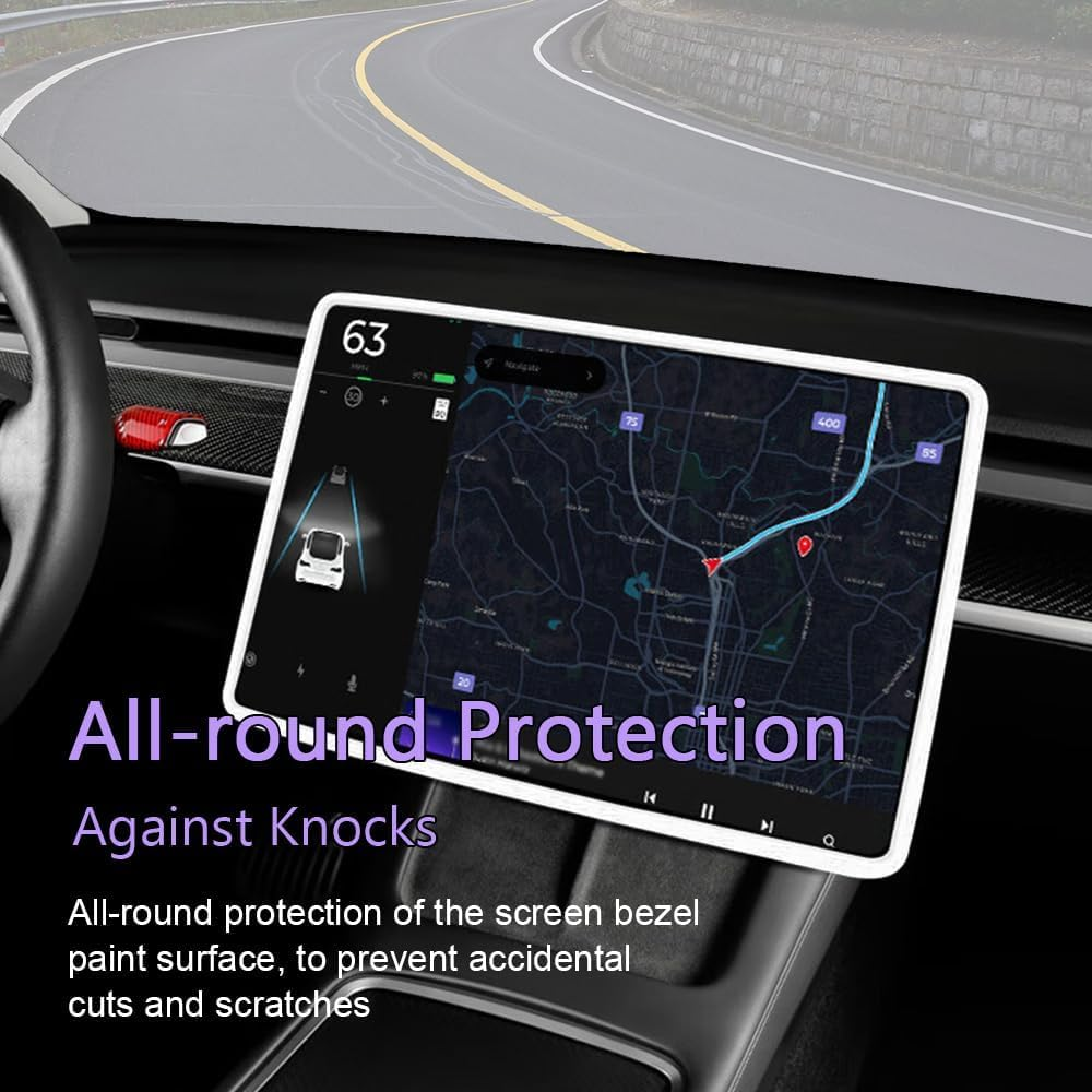 VINBY Screen Protector Frame for Model 3 / Y 2024 2023 2022 2021 2020 2019 Center Console Accessories Decor Protection Screen Shatter Proof Cover Soft Silicone Edges (White) image number 3