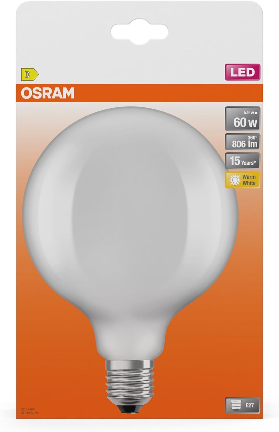OSRAM LED Retrofit Classic Globe125 5.9 W 827 Frosted E27 image number 2