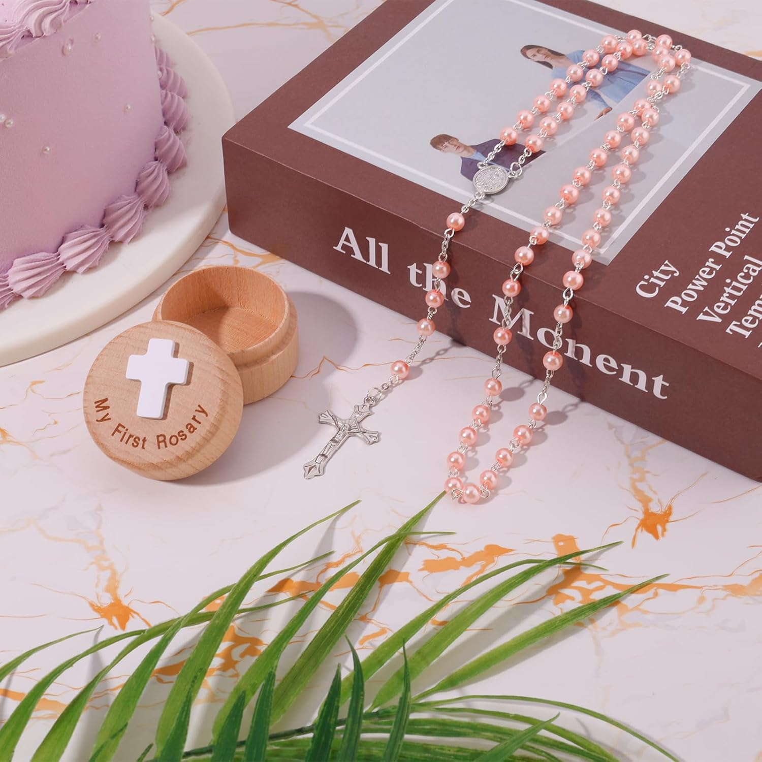 My First Rosary Baptism Gifts, Baptism Memorial Box Pink Rosary Necklace Beads Christening Gifts Catholic First Communion Gifts Rosary Box Holder for Women Baby Shower image number 4