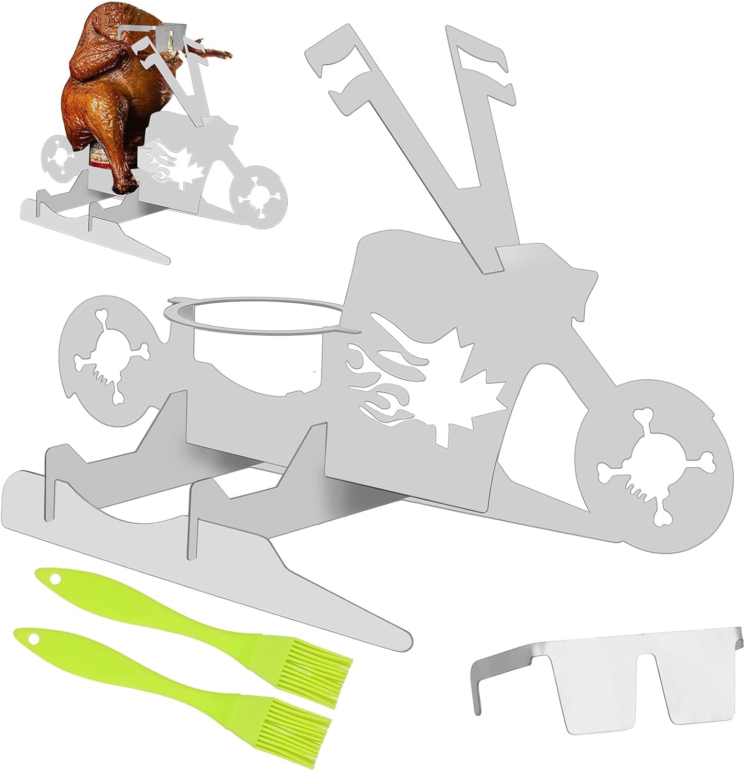 Motorcycle Beer Can Chicken Holder for Grill, Portable Beer Chicken Stand, Roast Chicken Rack for Outdoor BBQ (Five-Pointed Star)