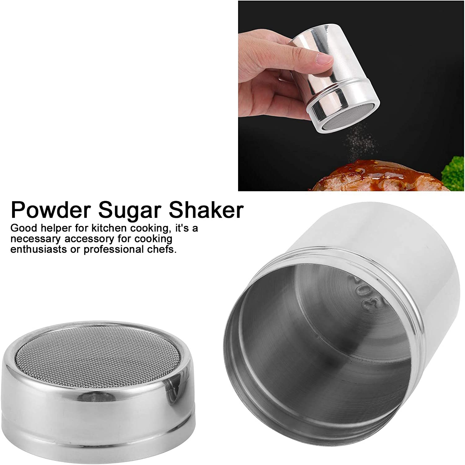 Fine Mesh Shaker,Stainless Steel Mesh Shaker Powder Cans,Coffee Sifter Icing Sugar Powder Cocoa Flour Chocolate Coffee Sifter Sprinkler Dredgers for Kitchen Baking Cooking image number 2