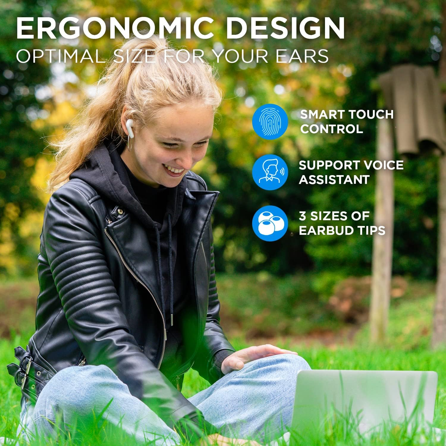 Blueelement Live ANC 5.1 Wireless BT Headset with Active (ANC), 4 Built-In 16 Hours Battery Life, USB-C Fast Charging Case for Ios/Android - BE-LIVE-2-ANC-WHITE Standard image number 5