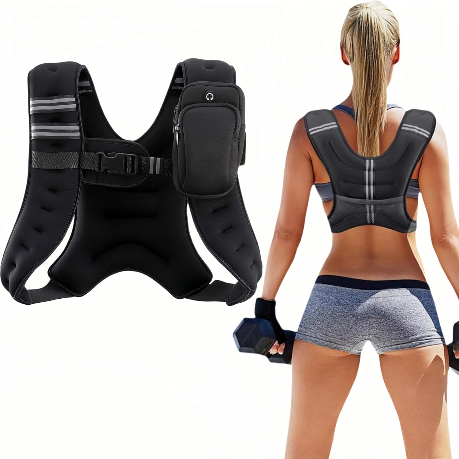 Weighted Vest, Weight Vest for Men Women，Exercise Weighted Vests with Reflective Stripe Adjustable Buckle,Exercise Weighted Vests for Running Training Workout Jogging Walking Gym Strength Training image number 5