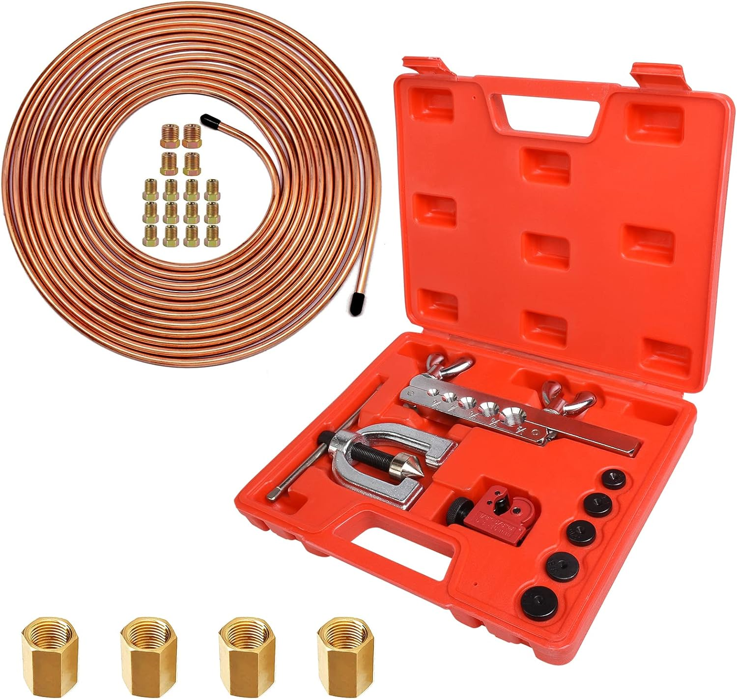 Muhize Brake Flare Tool Kit - Upgraded 1/4 Inch Brake Repair Kit (25 Feet), Corrosion Resistant Copper Brake Tubing + Flaring Tool, 16 Braking Fittings & 4 Unions image number 6