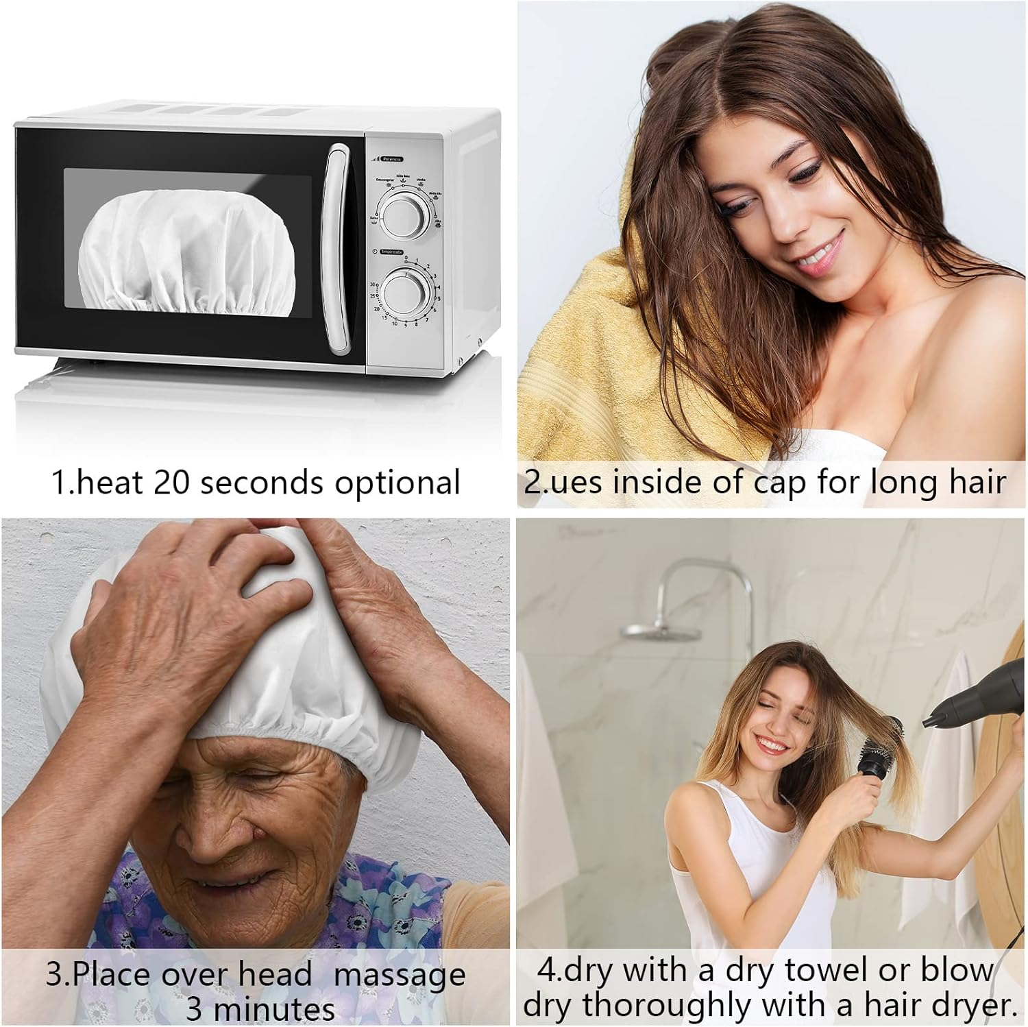 Hicarer 15 Pcs Waterless Shampoo Caps for Elderly Women Bedridden Patients Rinse Free Dry Hair Washing Microwaveable Shower Disposable Dementia Product Essentials for Post Surgery and Hospital Stays image number 2