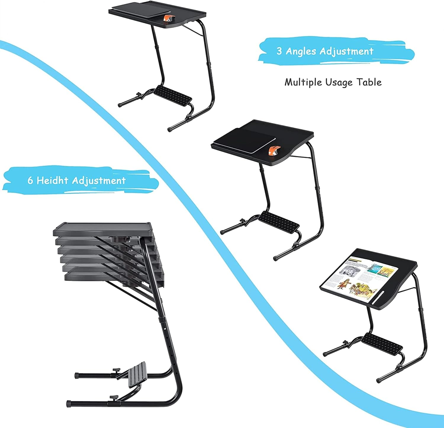 Table Buddy Executive&reg; | Adjustable Multi Position Portable Folding Table Mate with Cup Holder and Smart Footrest for Bed Trey, Work, Watch TV, Dining, Study, Outdoor & Office Furniture (Black) image number 5