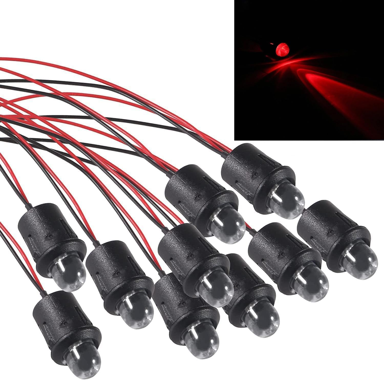 ATNSINC 10Pcs DC 12V LED Diodes 10Mm LED Light Lamp Bulb Prewired Emitting Diodes with Holder for DIY Home Decoration (White)