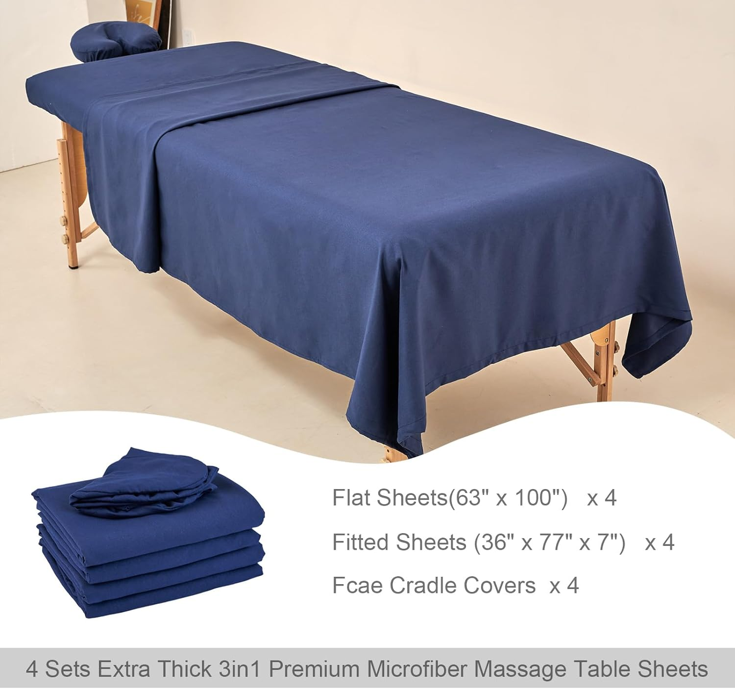 KAKU HOME 4 Sets Extra Thick Massage Table Sheets Sets Soft Premium Microfiber 3 Piece Set Massage Sheet Set for Salon Spa Bed Include Fitted Covers Flat Sheets Face Cradle Cover