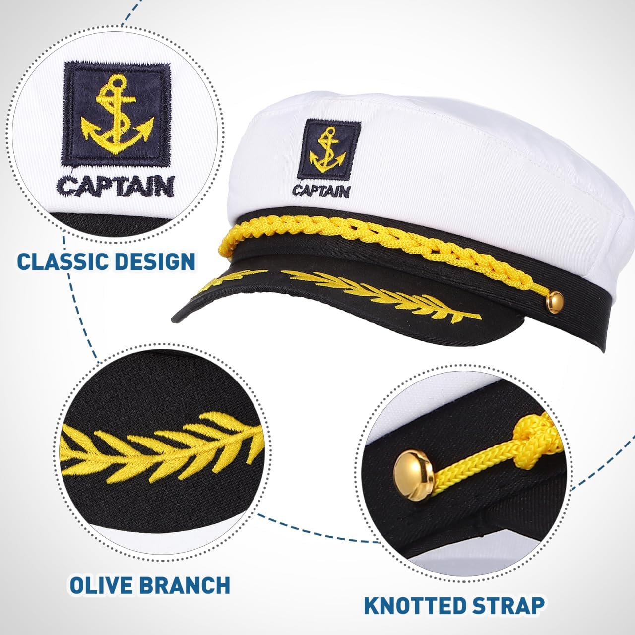 Luxshiny Captain Hat Adjustable Yacht Boat Ship Sailor Hat for Men Women Halloween Costume Accessory, 22 X 15 X 5 Cm (White) image number 4