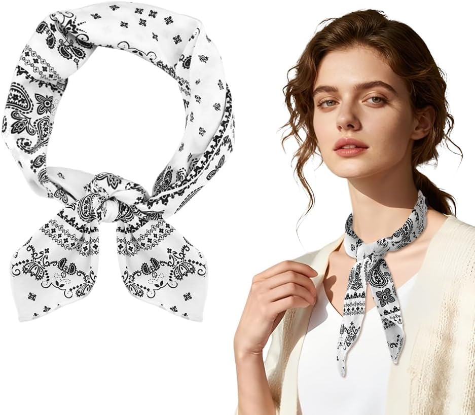 White Head Scarf Bandanas Hair Neck Scarves for Women Paisley Print Cotton Neckerchiefs Neck Accessories for Dress Handbags Hair Bandanas Scarf image number 5