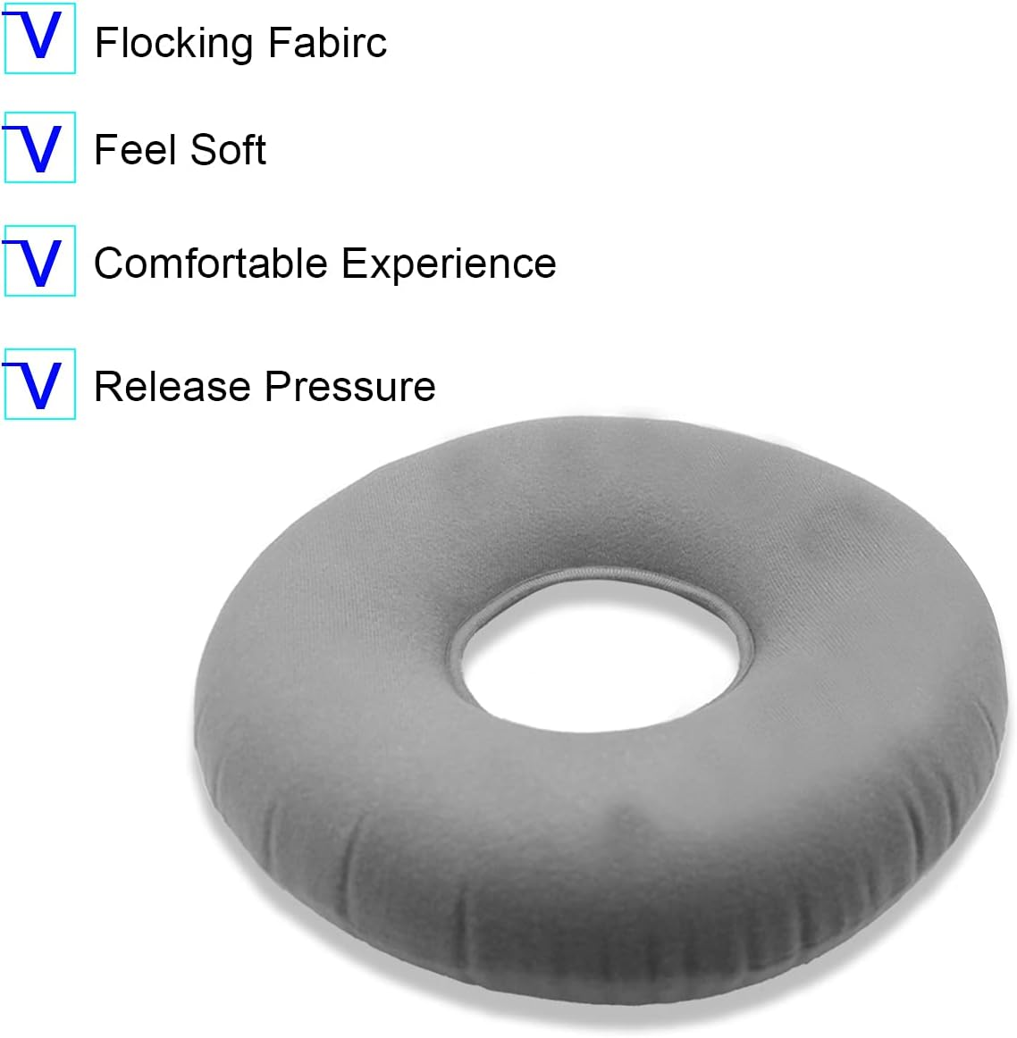 Grey Inflatable Hemorrhoid Pillow Tailbone Pain Cushion, Pillow Flocked Fabric Air Pillow for the Home, Office,Hiking,Camping,Traveling,Napping,Desk Rest,Neck & Lumbar Support - Grey image number 6