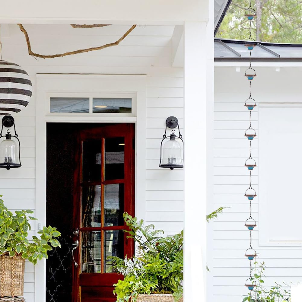 Dreamysoul Rain Chains for Outside, Square Rain Catcher Chains for Downspout Gutter, Eaves Drainage - Copper  Blue image number 4