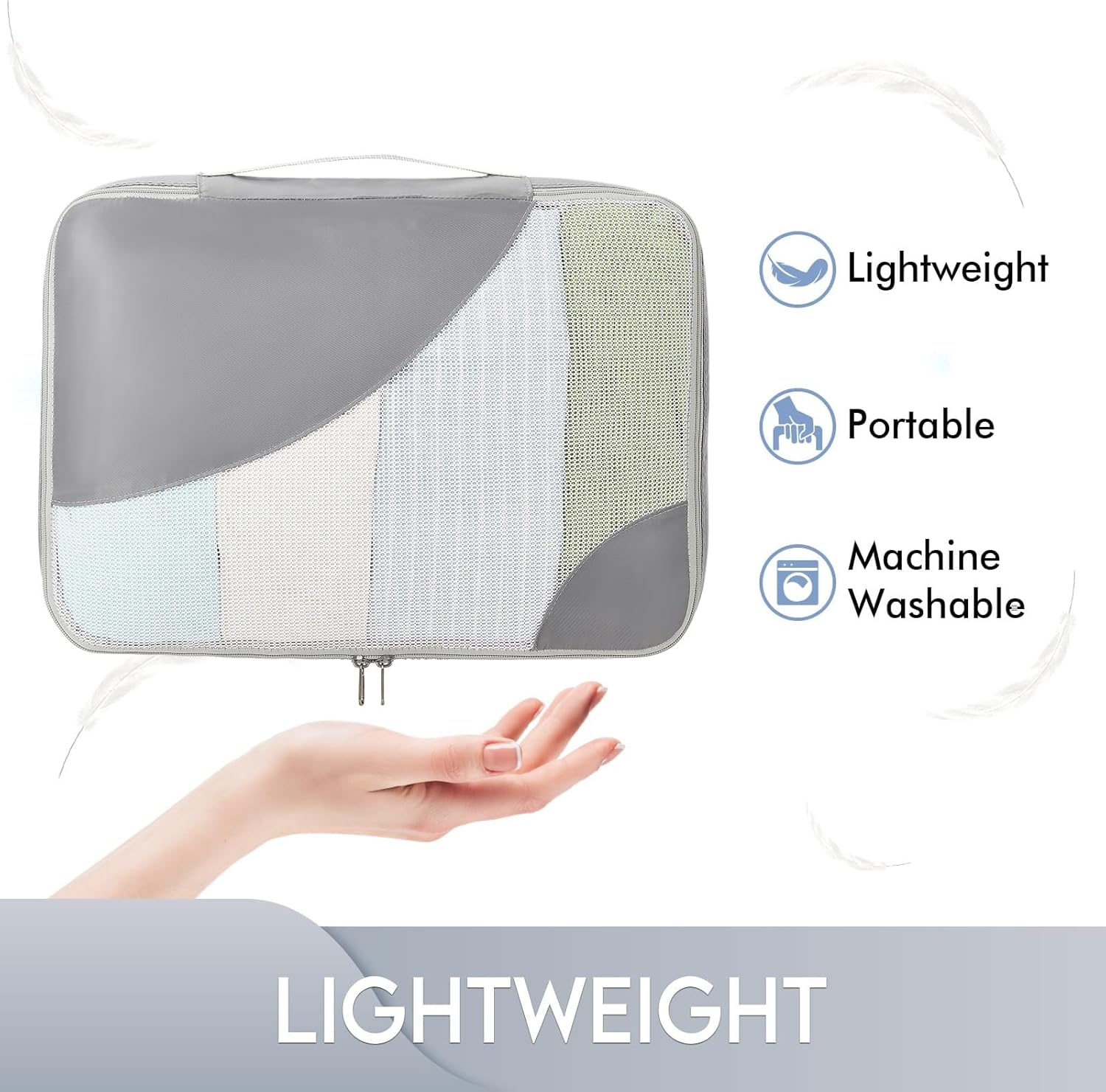 Travel Packing Cubes Set of 6 - Compression Organisers for Luggage & Travel Gear - 3 Sizes L/M/S - Travel Essentials for Men Women - Travel Compression Bags,Travel Accessories ，Grey Storage Cubes image number 2