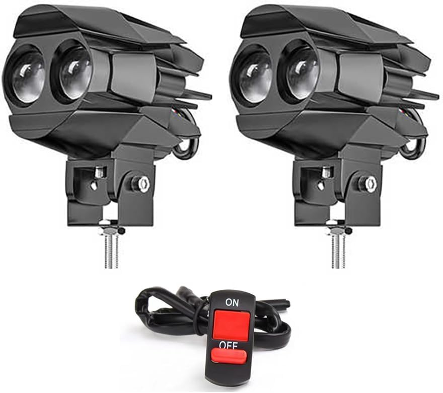 LED Motorcycle Fog Lights, 60W 18000LM Driving Auxiliary Lights, Motorbike LED Lights with Waterproof Wire Harness Kit, LED Spotlights Universal Fit for Motorcycle Car SUV ATV UTV, 2PCS (Black 2)