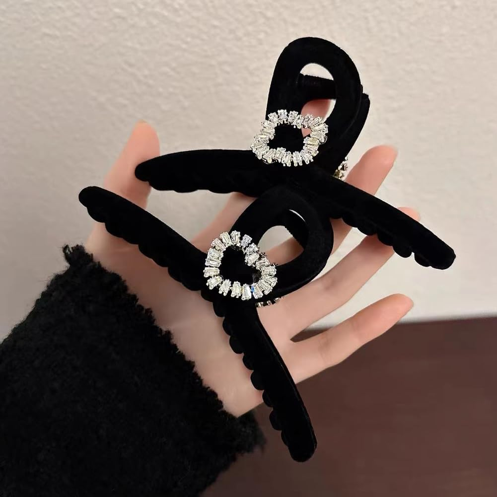 2 PCS Large Hair Clips, Cute Flocking Rhinestone Hair Claw Clips Big Hair Jaw Clips for Women Thick Hair Thin Hair Decorative Hair Claw Clips Hair Barrettes Hair Accessories for Women Girls image number 1