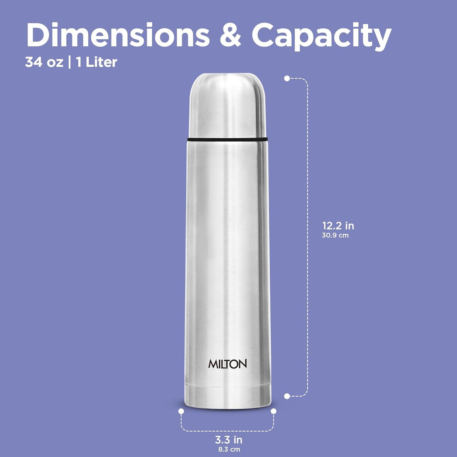 Milton Vacuum Flask for Hot Drink 1 Litre (34 Oz), Stainless Steel Double Walled Insulated Water Bottle for 24 Hour Hot and Cold Drinks with Cover, Leak Proof, BPA Free, Thermosteel Flip Lid 1000 Ml image number 2