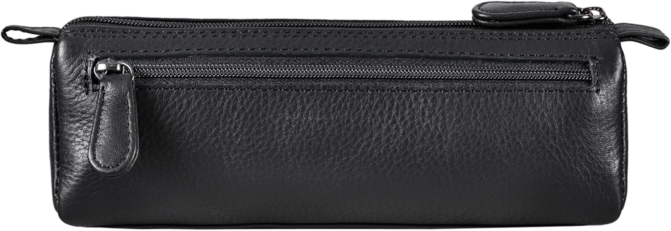 STILORD 'Freddie' Pencil Case Leather Writing Case 2 Compartments Vintage Pencil Case Large Pencil Case for Ruler Pens Brush Made of Genuine Leather, Black, M image number 5