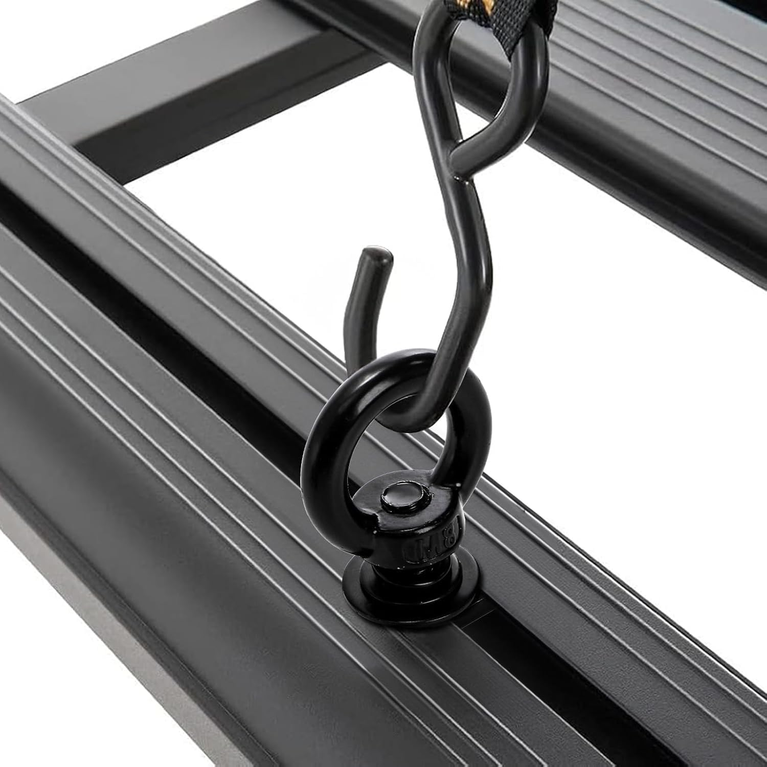 Fokmuaex 4PCS Heavy Duty M8 T Track Tie down Anchors - Stainless Steel T Slot Mount Rings for Roof Racks, Securing Bungee Cords, Ropes & Hooks (Black)