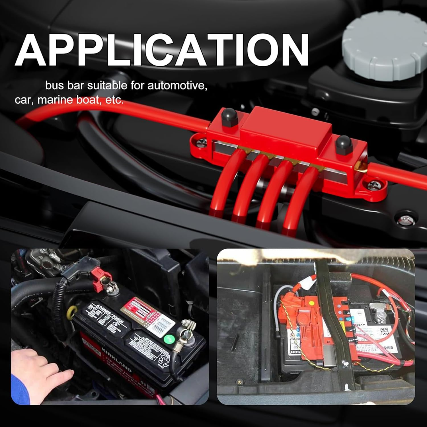 Aikoolwer Power Distribution Block Bus Bar 2 PCS 5/16" M8 250 AMP 12V 24V Automatic Marine Electric Busbar 4 Stud Black Red Junction Block Car Boat Marine Caravan RV image number 6