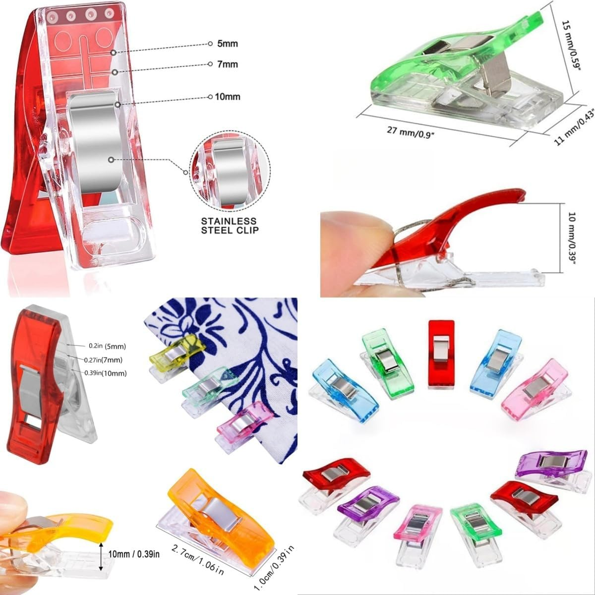 Sewing Clips, 100-Pack Multipurpose Fabric Clips, Assorted Colours for Crafting image number 5