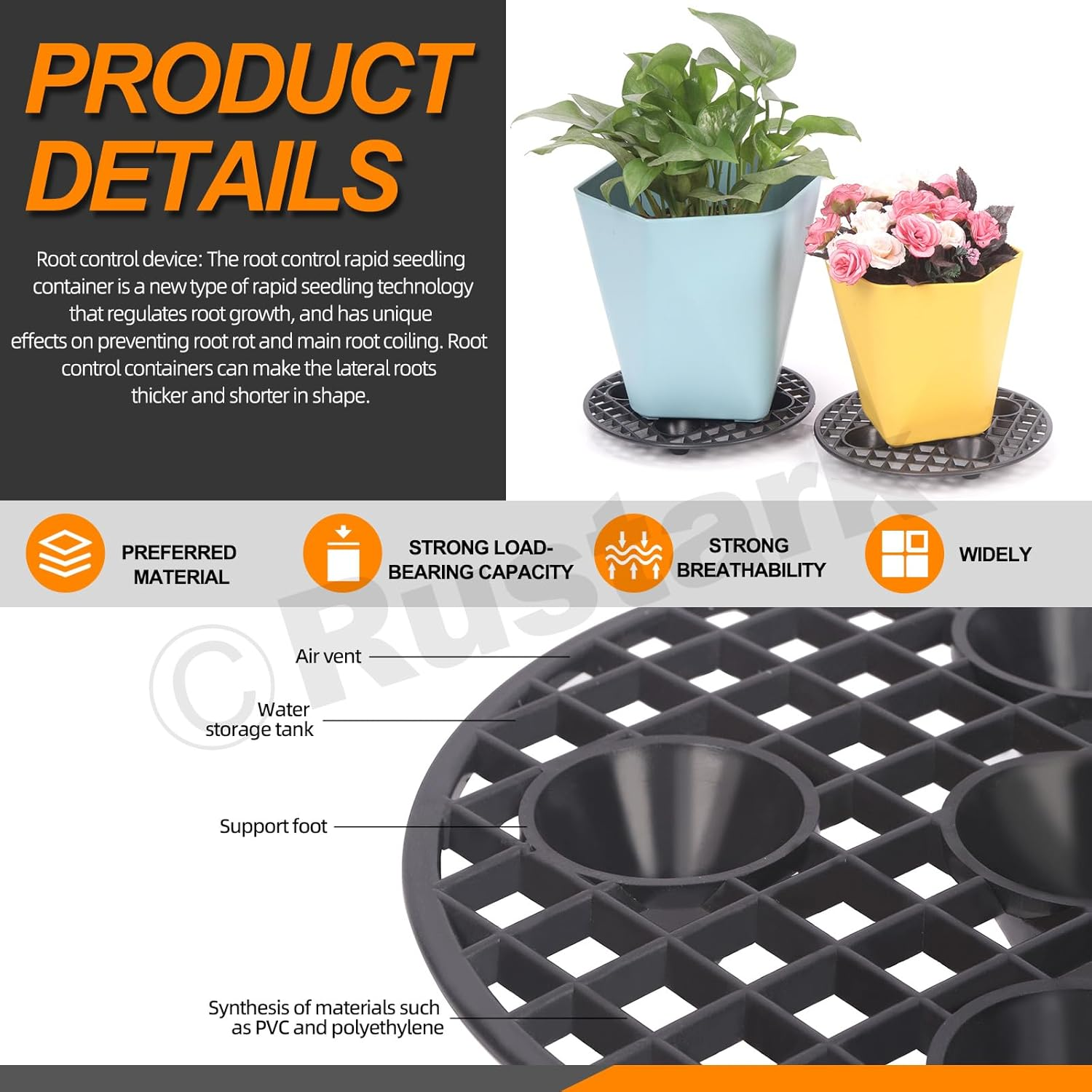 6Pcs 8 Inch Plant Level Pot Elevator Black Plastic round Planter Pots Elevator for Indoor Outdoor Garden Patios (20Cm) image number 1