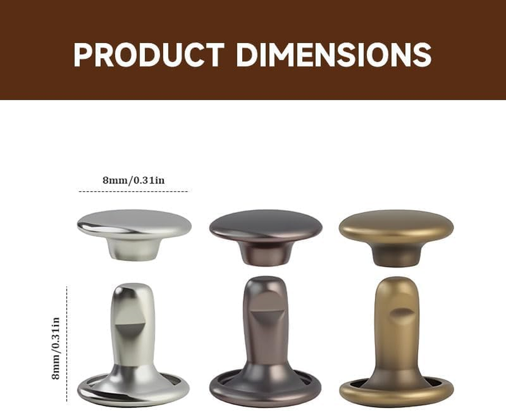 60 Sets Double-Cover Cap Leather Rivets Silver, Metal Fashion Leather Mushroom Studs for Fabric Belts Pet Collars Boot Repairs Decorations image number 2