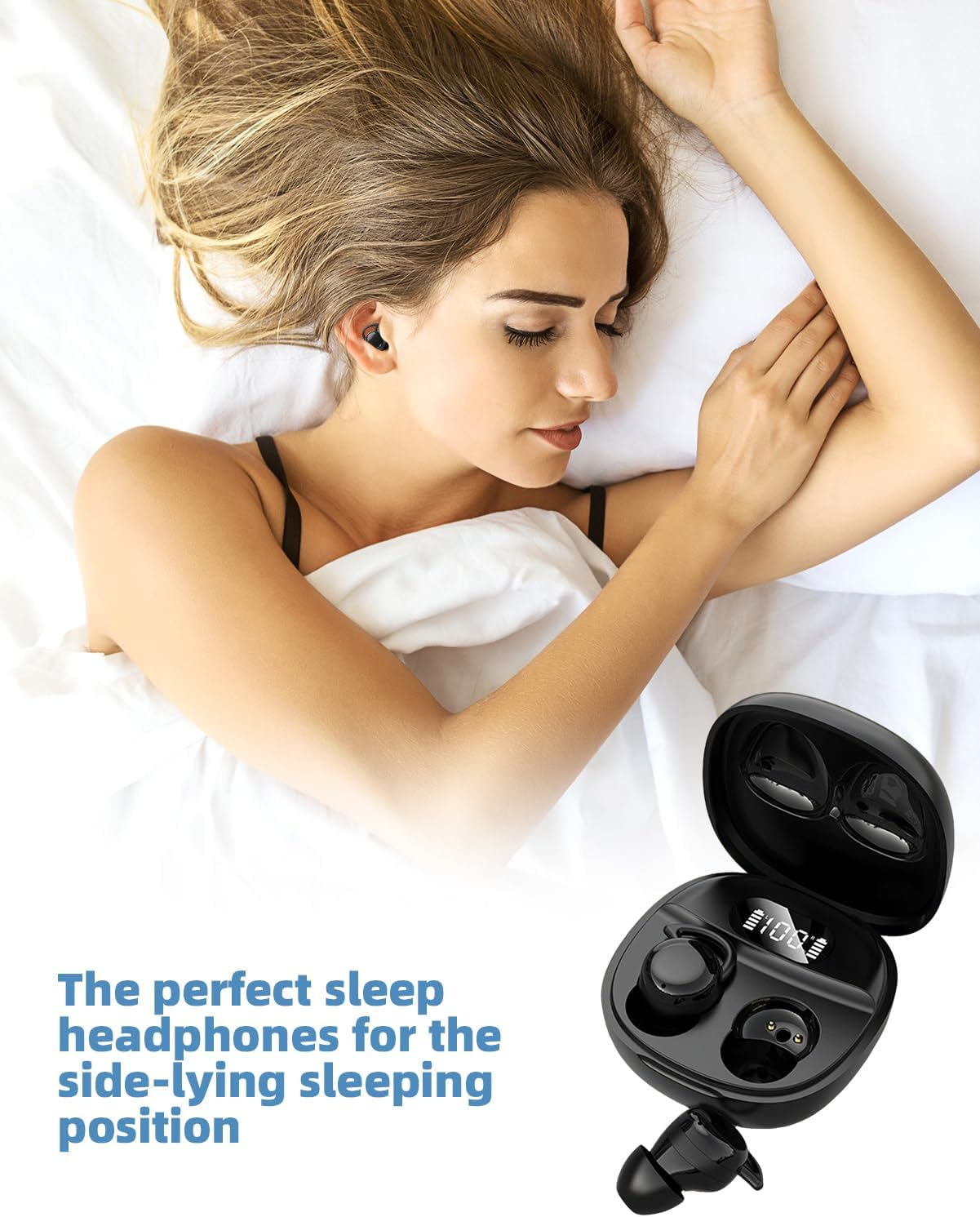 Sleep Earbuds Bluetooth 5.4 Headphones in Ear Noise Cancelling Mic Mini Ear Buds for Side Sleeping Waterproof Wireless Earphones with Hifi Stereo Sound for Travel Insomnia Relaxation with Charge Case image number 5