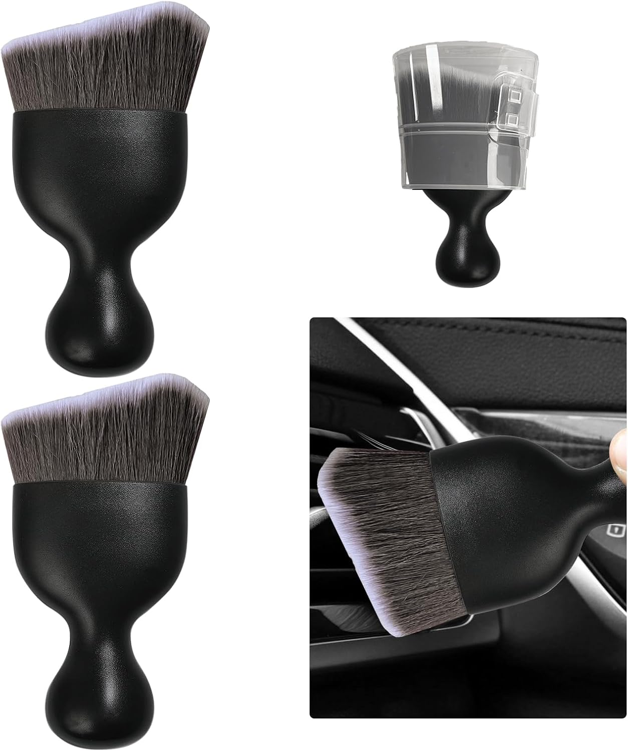 Ziciner 2 PCS Car Detailing Brush, Curved Soft Bristles Auto Removal Dust Collectors, Universal Vehicle Dashboard, Air Conditioner Vents Etc Interior Cleaning Tool Accessories (White)