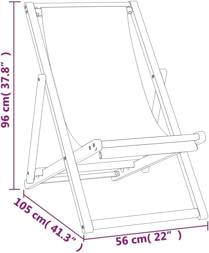 Vidaxl Folding Beach Chair in Grey, Solid Teak Hardwood, Ideal for Garden, Beach, Camping with Fabric Seat & Adjustable Backrest image number 5