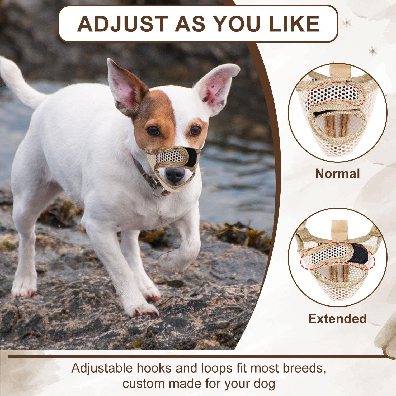 Muzzle for Small Sized Dog, Soft XS Dog Mouth Muzzle anti Biting with Front Opening Design Breathable Dog Muzzle Harness to Stop Chewing Mesh Muzzle Guard for Dogs Pet Gift (Khaki) image number 1