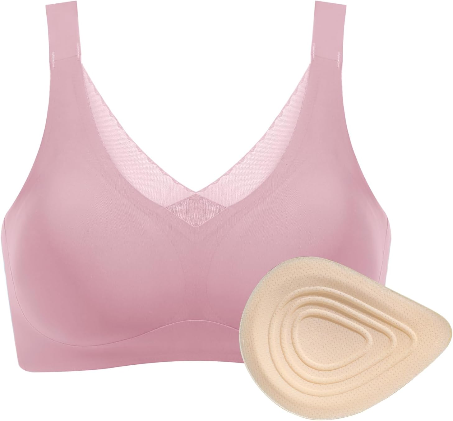 Polreta Seamless Post-Surgery Bra for Women, Mastectomy Bra with Latex Foam Breast Forms Set