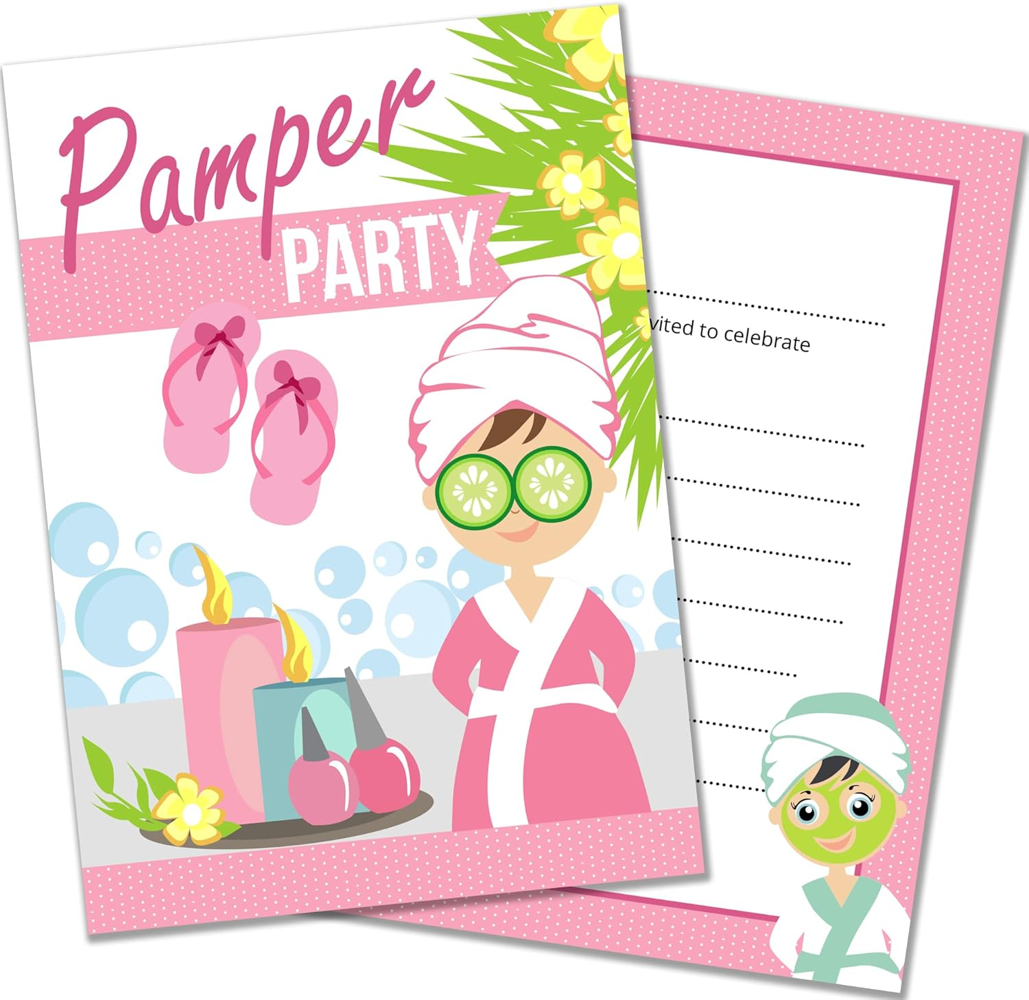 Olivia Samuel 20 X Pamper Party Invites from A6 Double Sided Cards with Envelopes image number 5