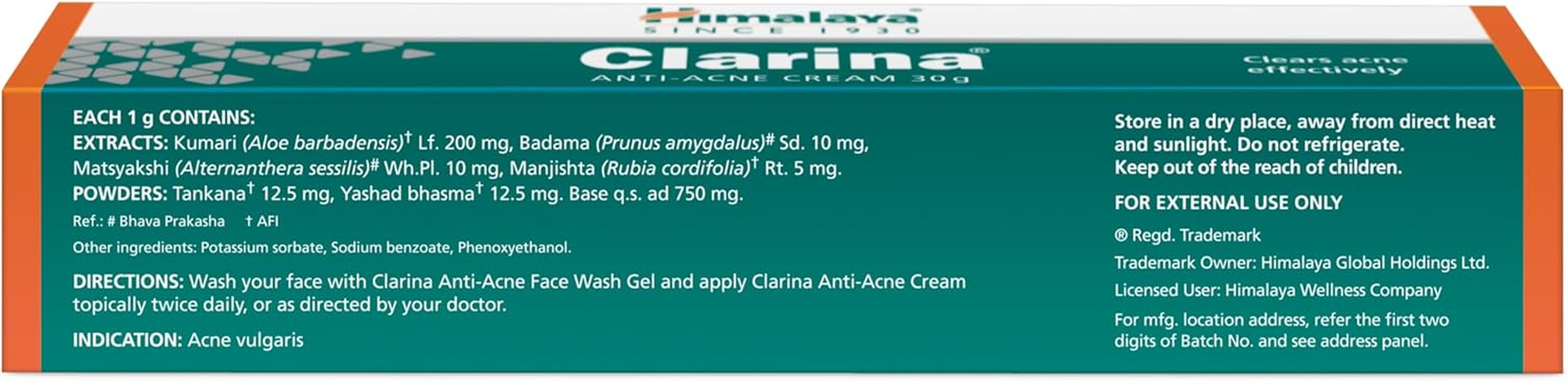 HIMALAYA HERBALS Clarina Anti-Acne Cream 30Gm | Natural Herbal Treatment Gel for Facial Acne | Removes Spots for Clear Mosturised Skin | Best for Teenagers and Adults image number 6