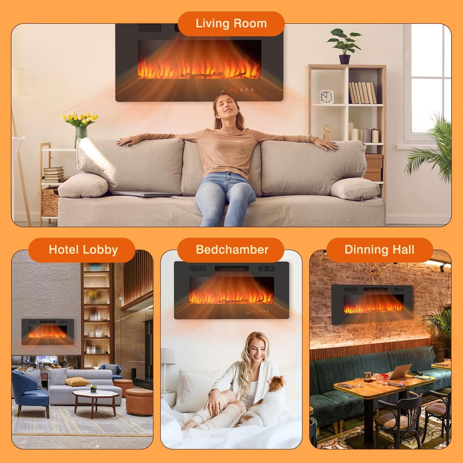 Electric Fireplace Inserts, 1000W/2000W Recessed/Wall Mounting Space Heater with 10 Flame Colors Timer Flame Display Brightness Adjustable image number 2