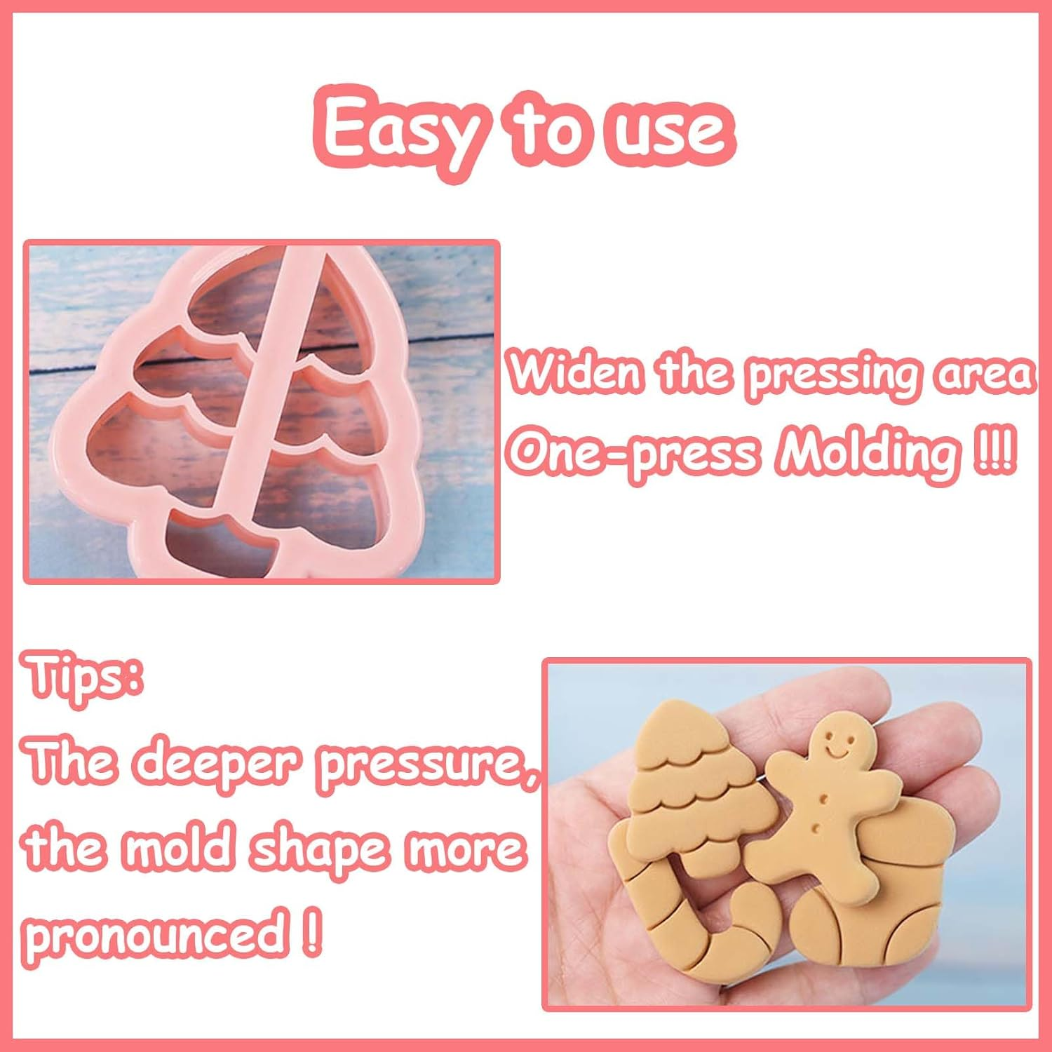 8 Piece Mini Cookie Cutters - One-Touch 3D Raised Cookie Stamps - Mini Gingerbread Man, Snowflake, Snowman, Christmas Tree Baking Molds - Ornament Cookie Cutter Set - Christmas-1 image number 6