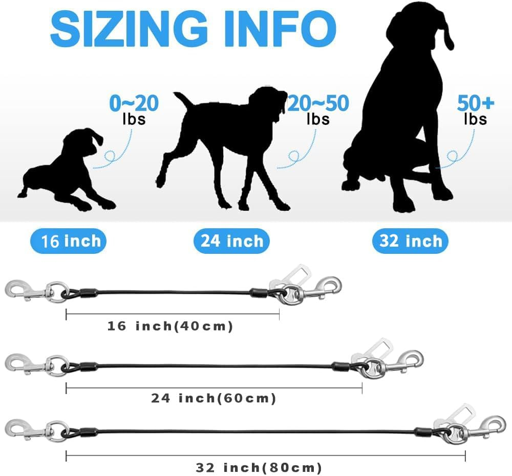 Dog Seat Belt Harness for Car,2Pcs Dog Seatbelt of Coated Wire Leash Safety Restraint,No Chew Tether Cable Vehicle Dogs Accessories,Double Clips & Latch (2 Pack Black, 32 Inch/80 CM) image number 3