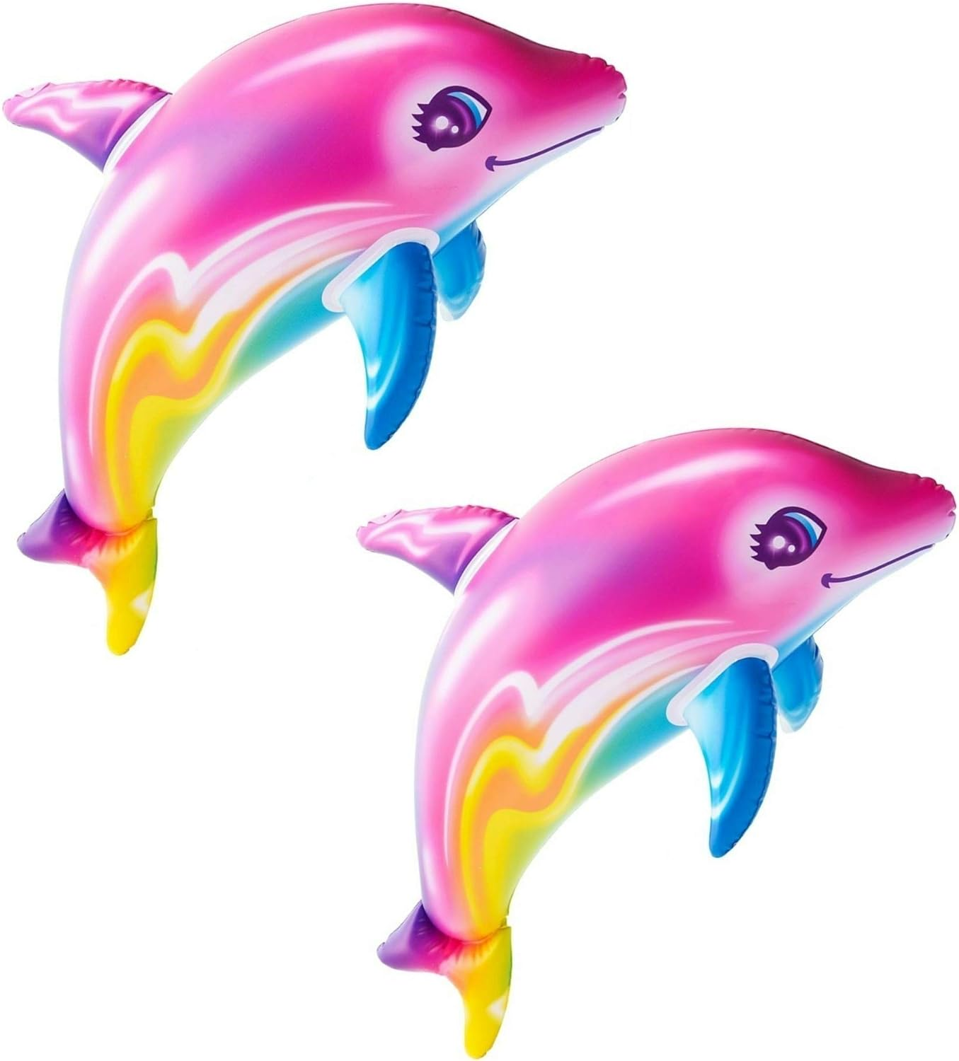 Large 36" Pink Rainbow Colorful Dolphin Inflatable Pool Toy (Set of 2) Inflate Beach Poolside Aquatic Themed Decor Birthday Party Decoration image number 2