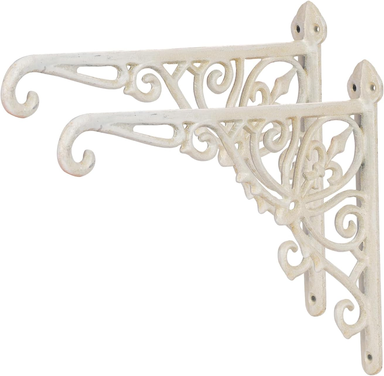 Sungmor Decorative Cast Iron Wall Bracket for Hanging Baskets &ndash; 2 Pack Heavy Duty Plant Hanger Hook for Outdoor/Indoor Use &ndash; Vintage Black Metal Hanging Bracket for Lanterns, Bird Feeders, Signs