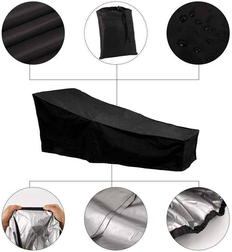Chaise Lounge Cover with Storage Bag, Generic Waterproof Patio Recliner Cover, Sun Lounger Cover, Windproof Anti-Uv Dust-Proof Garden Sun Lounger Cover, Outdoor Patio Sunbed Beach Recliner Cover (1) image number 1