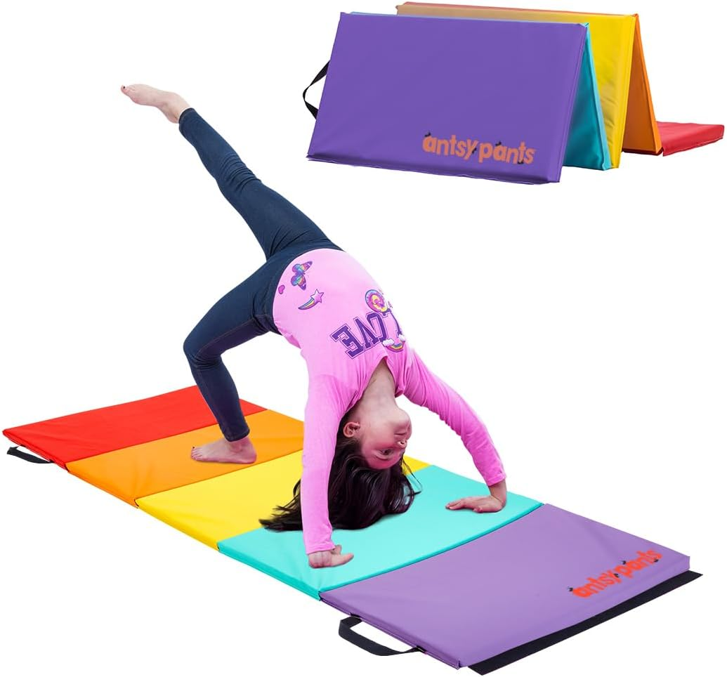 Antsy Pants Tumbling Mat &ndash; Gymnastics Mat, Easy to Clean Gym Mat, Sturdy, Foldable Tumbling Mat for Kids, Padded, Lightweight, Portable, Carrying Handle, Gymnastics Equipment for Activity Play