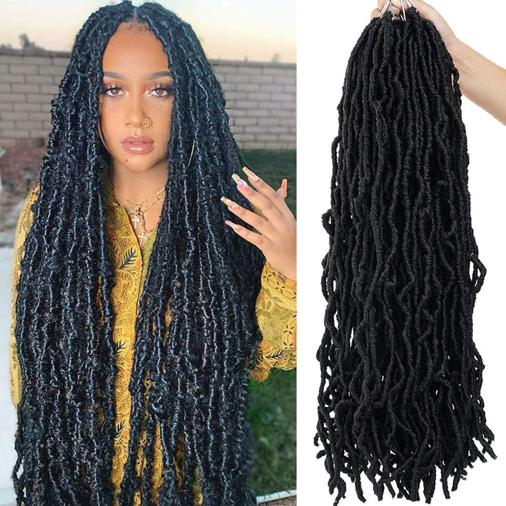 Youngther New Faux Locs Crochet Hair 24 Inch 7 Packs Soft Crochet Locs for Natural Butterfly Locs Style - Pre Looped Goddess Locs Crocher Hair for Balck Women Synthetic Braiding Hair Extensions image number 1