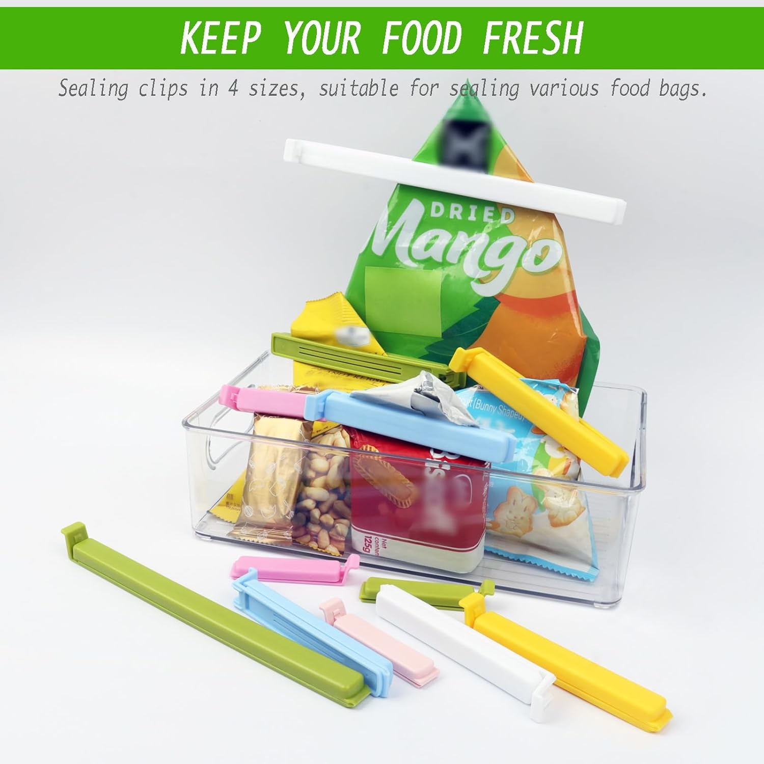 36 PCS Bag Sealing Clips for Food Packages, Decorating Bag, Reusable Plastic Food Clips Bag Clips for Food Snack Storage, for Kitchen and Home, 4 Sizes (22CM * 4, 15CM * 12, 12CM * 15, 7CM * 5) image number 2