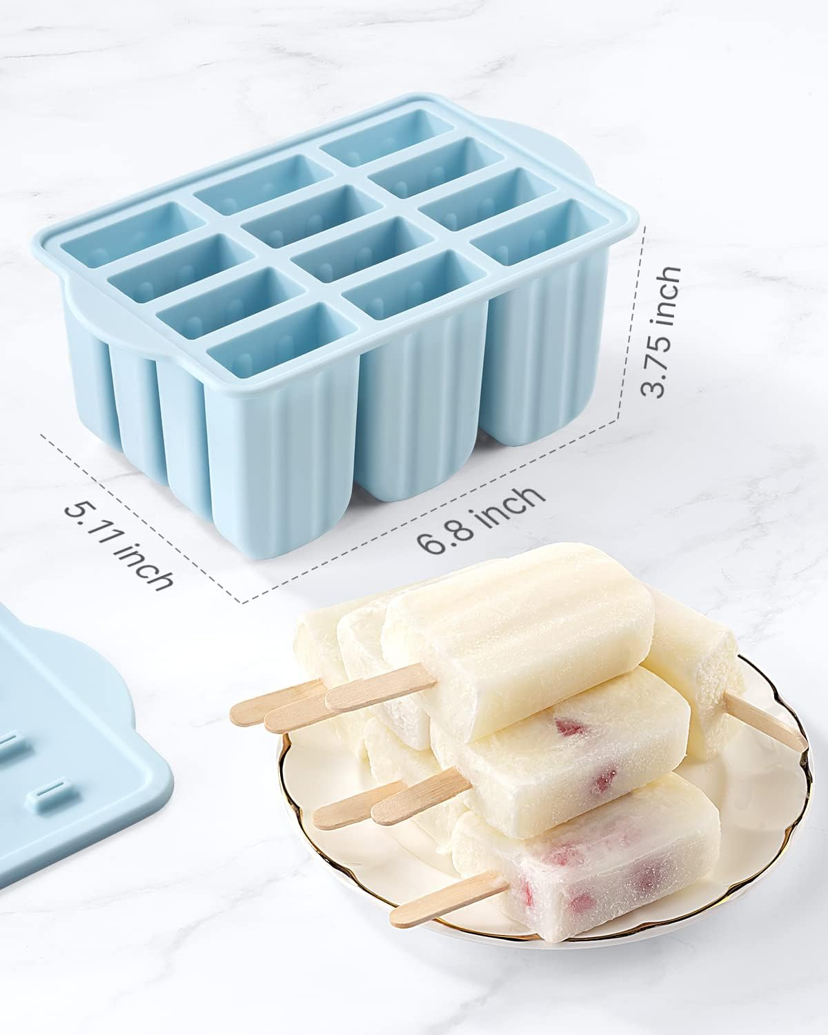 Silicone Popsicles Moulds, 12-Cavities Popsicle Moulds for Kids Adults Food Grade Popsicle Maker Mold Set Bpa-Free Ice Popsicle Molds Homemade Ice Pop Maker with Popsicle Sticks and Cleaning Brush image number 1